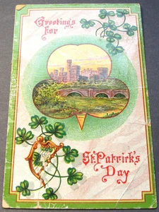 Saludos del Día de San Patricio - 1911 Ben Franklin sello de un centavo postal publicada. - Imagen 1 de 5
