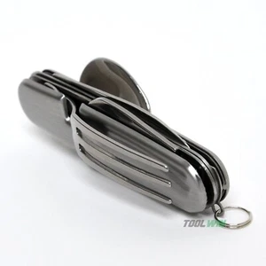 4-in-1 Folding Camping Cutlery Set Eating Utensil Fork Knife Spoon Mess Kit - Picture 1 of 8