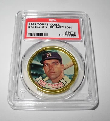 1964 Topps Baseball Coin Pin #72 Bobby Richardson New York Yankees PSA 9 MINT - Image 1 of 2