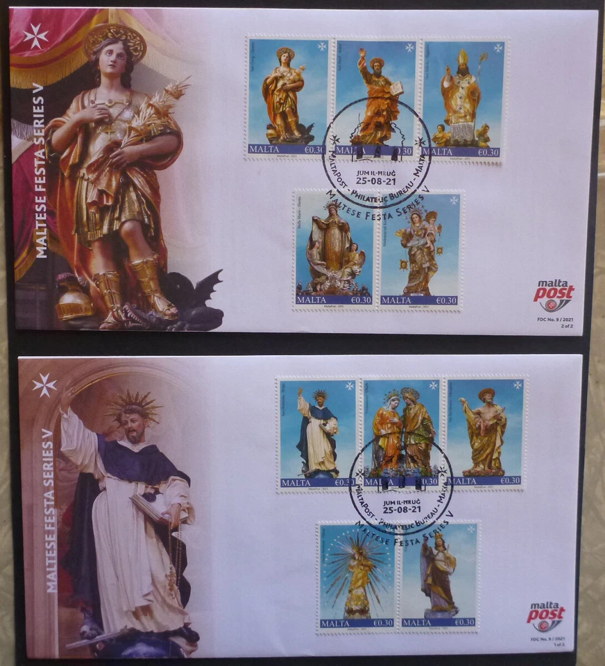 MALTA 2021 MALTESE FESTA SET 10 STAMPS ON 2 FIRST DAY COVERS - Image 1 of 1