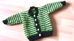 handknit cardigan black & neon yellow/green. to fit 6 - 9 mths measures 20" - Picture 1 of 3