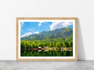 Caravan Trailers Near Bohinj Lake Glass Framed Wall Art, Ready to Hang - Imagen 1 de 6