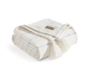 NEW🔥Koolaburra by UGG Hart Woven Throw w Tassels 50”x70”, White & Illusionblue - Picture 1 of 3