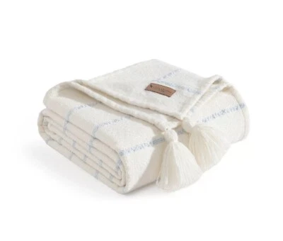 NUEVO🔥Koolaburra de UGG Hart Tejido Tiro con Borlas 50”x70”, Blanco y Azul Ilusión Foto 1 de 3