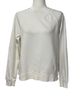 J.Crew Size M White Eyelet Lace Back Cotton Sweatshirt Pullover Top - Picture 1 of 6