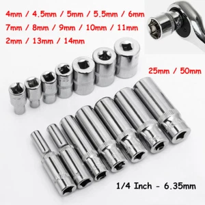 1-50 piezas Tuerca hexagonal de 4 mm a 14 mm Tuerca de zócalo de 1/4 pulgadas Tuerca larga Trinquete de 25 mm/50 mm - Imagen 1 de 39