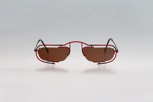 Casanova Clayberg 1 02, Vintage 90s red half rim crazy rectangle sunglasses NOS - Picture 1 of 10