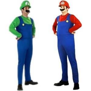 Adult Men Super Mario Luigi Bros Plumber Fancy Dress Carnival Cosplay Costume