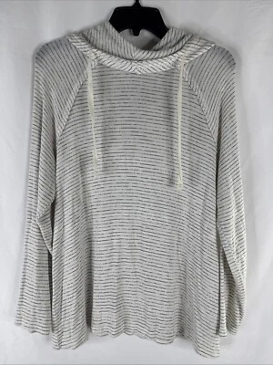 Torrid Knit Cowlneck Hoodie Sweatshirt Womens Plus Size 0X White Striped  - Image 1 of 4