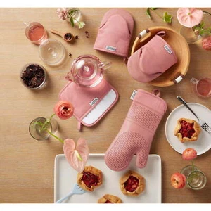 Honeycomb Silicone and Cotton Oven Mitt, Pot Holder, Mini Mitt Set, Dusty Rose - Picture 1 of 2