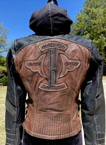 Chaqueta de cuero Harley Davidson para mujer MADRONA pequeña marrón negra 97025-15VW - Imagen 1 de 12