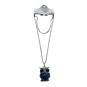 Moda Collar Colgante Búho Azul Cristal - Cadena Larga - Imagen 1 de 5