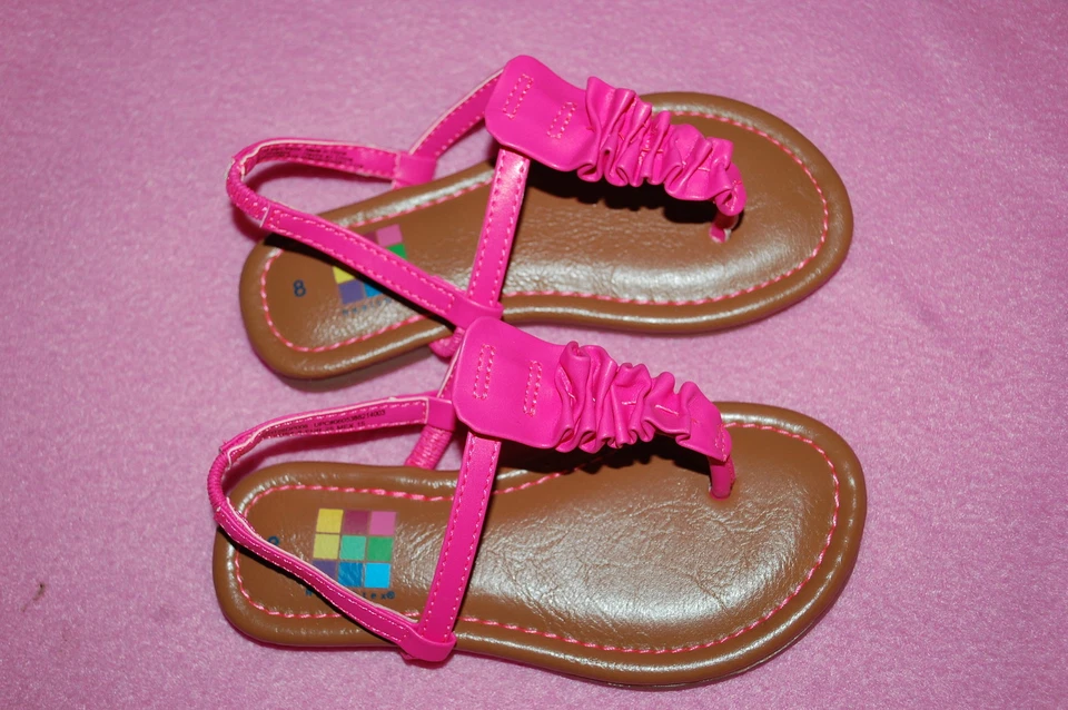 Toddler Girls Shoes HOT PINK RUFFLED T-STRAP THONG SANDALS Ankle Strap SIZE 7 - Image 1 of 1