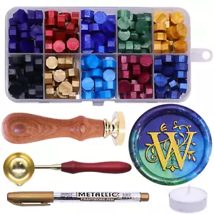Initial Alphabet W Wax Seal Stamp Kit, Classic Retro Letter Sealing Stamp with 2 - Picture 1 of 12