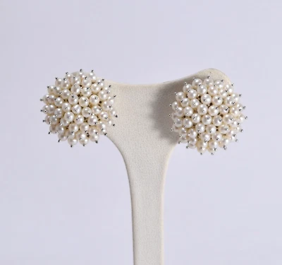 ORECCHINI  ARGENTO 925 PICCOLO RODIATO PERLE BIANCHE 3 mm CLIPS  FILO  AGHT 0823 - Immagine 1 di 3