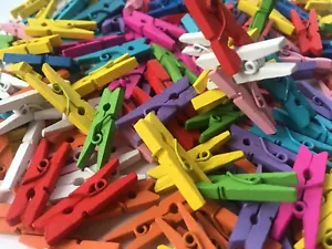 Kleine Holzklammern Wäscheklammern Mini Klammern bunt weiß rot blau pink gelb - Bild 1 von 27