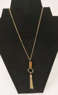 💋Diseñador Charter Club Mujer Cadena Collar Madera Colgante Borla Dorada Foto 1 de 4