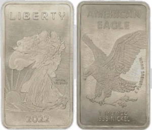 1 troy oz Nickel American Eagle 2022 Bullion Ingot Bar/1 oz .999 Pure Nickel Bar - Picture 1 of 10