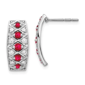 0.79Ct Lab Grown Diamond & Cr. Ruby Fancy Earrings 14K White Gold ( VS/SI, FGH ) - Picture 1 of 2