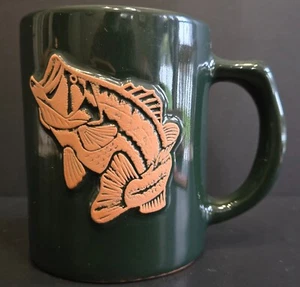 Frankoma Pottery 3D Bass Fish Green Coffee Tea Mug cup - Picture 1 of 6