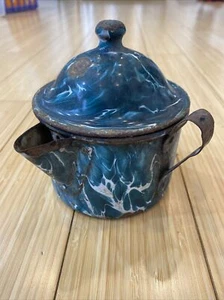 RARE CHRYSOLITE DARK GREEN SWIRL TEA STEEPER ENAMELWARE ENAMEL GRANITEWARE - Picture 1 of 5