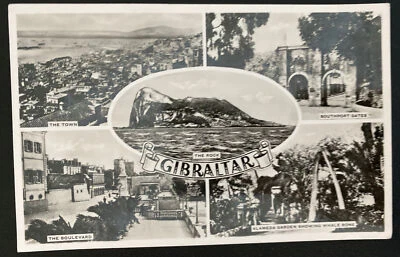 Cubierta de postal con imagen real de Gibraltar 1951 a Redhill England City Landmarks Foto 1 de 2