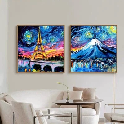 Arte callejero de graffiti ciudad estrellada lienzo arte de pared pintura decoración de pared para el hogar 2 piezas Foto 1 de 4