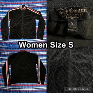 Juicy Couture Black Label Track Jacket Women Small Velvet Black All Over Print - Picture 1 of 13