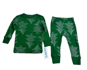 New Carter's 2-Piece Green Christmas Tree Print Pajamas Size 9 Months OEKO-TEX - Picture 1 of 4