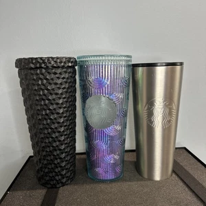 3 Tassen 2 Starbucks Iridescent Mermaid & Stainless Tumbler 24oz 2022 & 1 Blk Cup* - Bild 1 von 13