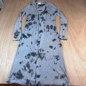 Sen Collection Tie Dye Ribbed Duster Cardigan Gray Green Size 2 Made in USA - Picture 1 of 6