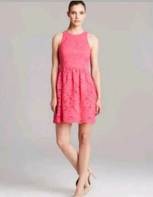 Nuevo sin etiquetas Vestido Trina Turk Jaylen Sin Mangas Encaje Acampanado Rosa Hibisco (12) #0417 Foto 1 de 4