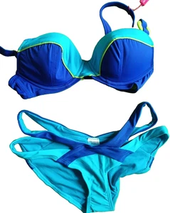Curvy Kate/F&F 30D/8 Ocean Drive Electric Blue Mix Double Strap Bikini Brief Set - Picture 1 of 7