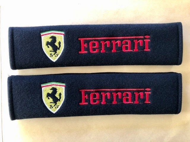 Juego de funda de cinturón de seguridad con logotipo Ferrari 2 piezas almohadillas bordadas negras Foto 1 de 2