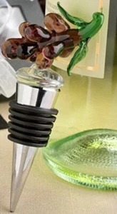 Murano Glass Purple Grapes Wine Bottle Stopper, Gift Box, Wedding & Event Favors - Picture 1 of 4