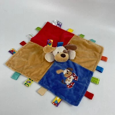 Taggies Lovey Security Blanket Plush Puppy Dog Blue Brown Red Satin Back 2011 - Image 1 of 4