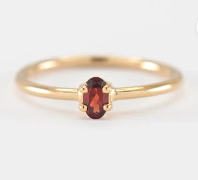 红色石榴石椭圆形切割宝石尖精致戒指 925 纯银珠宝首饰 — 第 1/4 张图片