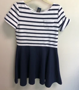 POLO Ralph Lauren Fit & Flare Girls Dress Sz 5 Navy Blue White Striped Preppy - Picture 1 of 4