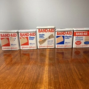 Vintage Lot Of 5 BAND-AID Metal Hinged Tin Box Sheer Strips Johnson & Johnson - Picture 1 of 6