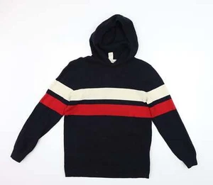 H&M Mens Blue Striped Cotton Blend Hoodie Size S - Picture 1 of 12