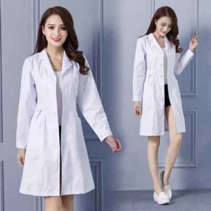 Women's Fashion Lab Coat Short Sleeve Doctor Nurse Dress Long Sleeve Waist Belt - Picture 1 of 13