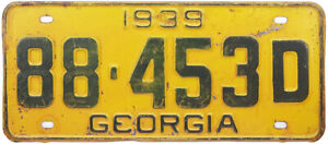1939 GEORGIA license plate (GIBBY GOOD)