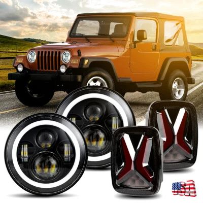 Faros LED halo luces de parada luces traseras 1997-2006 para Jeep Wrangler TJ 7" pulgadas Foto 1 de 4