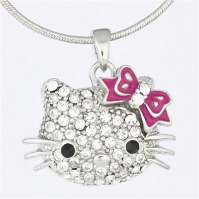 Collar colgante con lazo de pelo púrpura Hello Kitty cristal estrás transparente P891 Foto 1 de 3