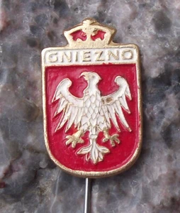 Vintage Gniezno Polish City Poland Heraldic Crest Cross Coat of Arms Pin Badge - Picture 1 of 2