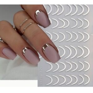 3D French Nail Tips Stickers Silver Swirl Stripe Line Nail Art Decals