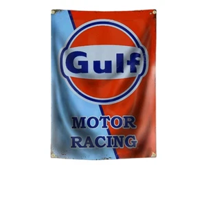 GULF Flagge Fahne Banner Garage Bar Deko Biker Oldtimer Gas USA Racing Le Mans ! - Picture 1 of 1