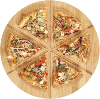 Pizza Cutting Board Bamboo 33cm Round Wooden Chopping Serving Plate Platter - Image 1 of 4