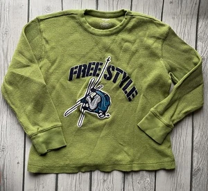 Gymboree Boys Green Shirt Sz 5 Long Sleeve Thermal Freestyle Skiing - Picture 1 of 3