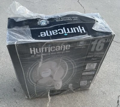 TOTALMENTE NUEVO Ventilador Hurricane 16 Pulgadas 80 Grados Oscilante 3 Velocidades Montado en la Pared Blanco Foto 1 de 4